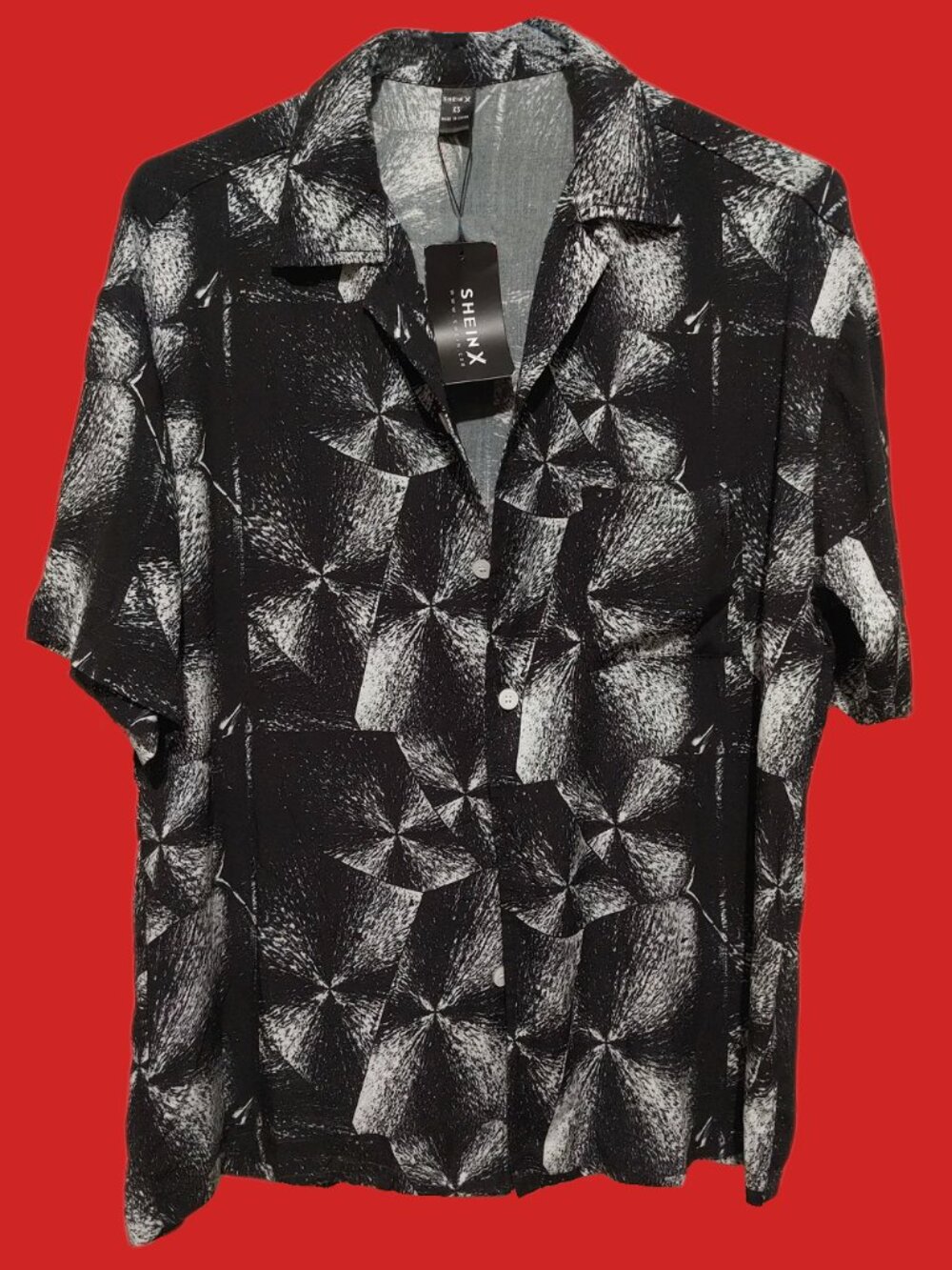 SHEIN Black & White Abstract Short Sleeve Button-Up Shirt